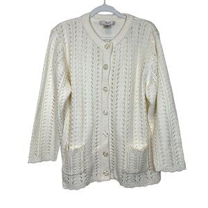 Jenny Cardigan Sweater Cable Knit Pointelle Button Front Cottagecore Cream 1X
